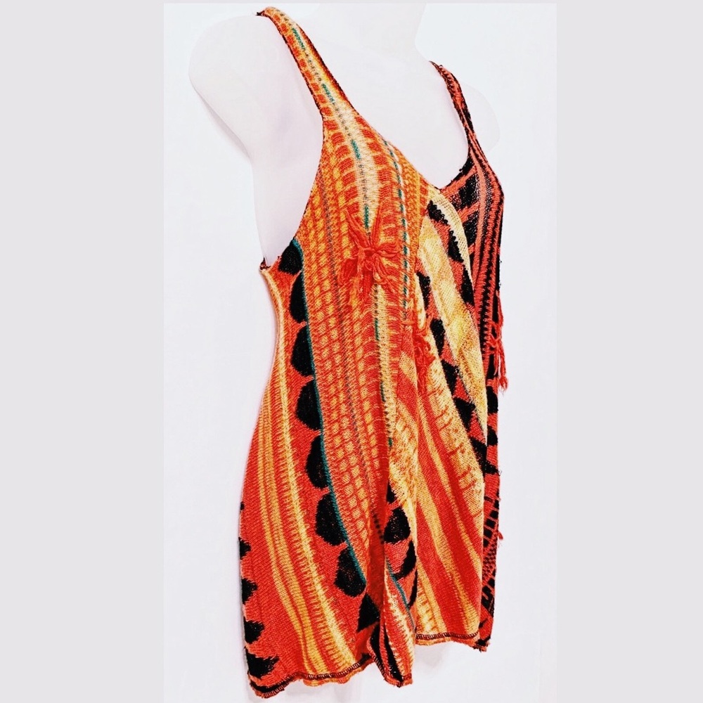 Free People Boho Hippie Orange Tribal Bloom Tank